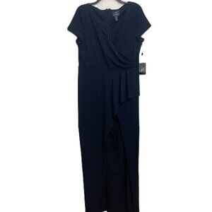Adrianna Papell Women's Wide-Leg Jumpsuit Blue Size 14 Draped Front Peplum